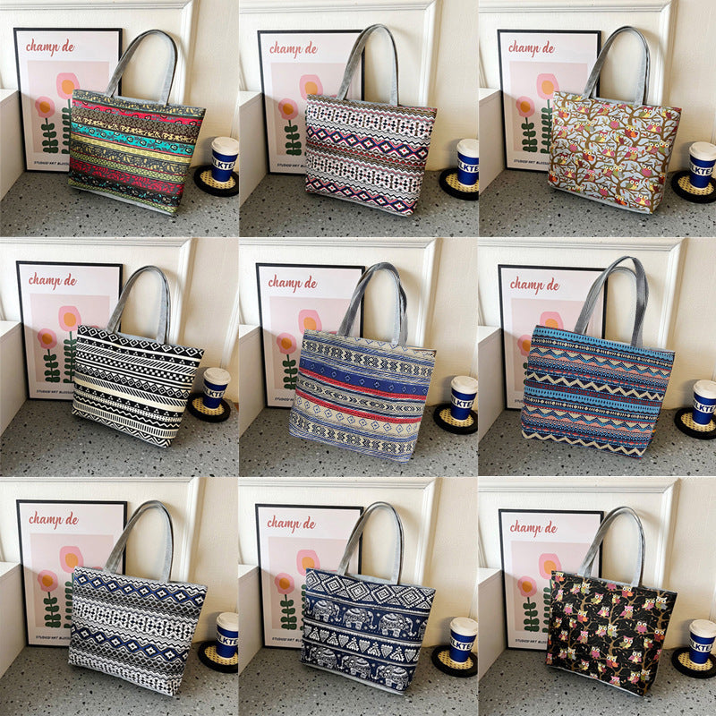 Large Capacity Canvas Tote Bag with Floral Print
