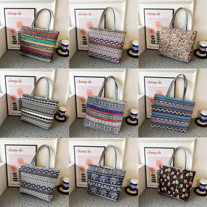 Large Capacity Canvas Tote Bag with Floral Print