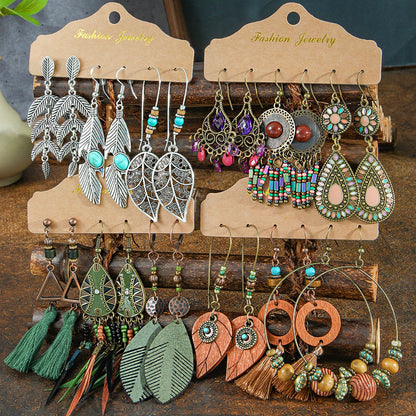 Vintage Circle Metal Tassel Earrings Set for Women
