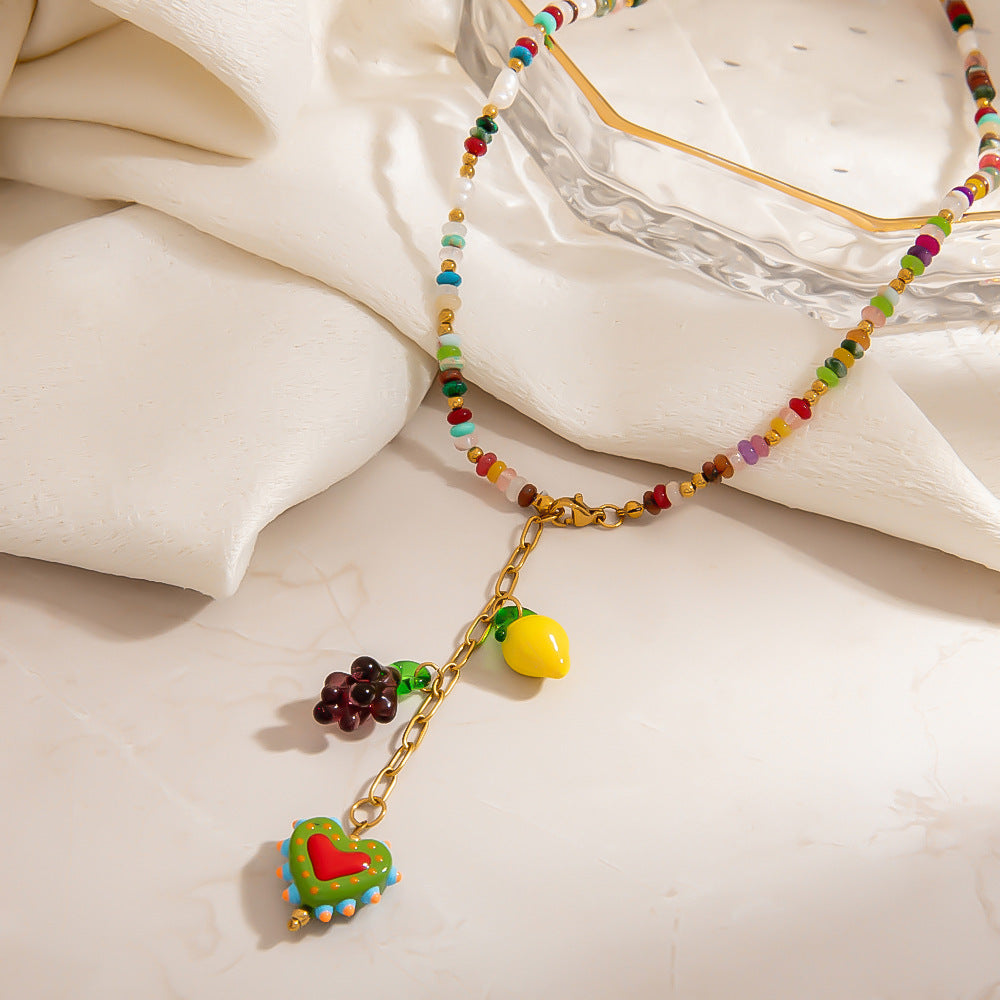 Colorful Geometric Resin Pendant Necklace Stainless Steel Fashion