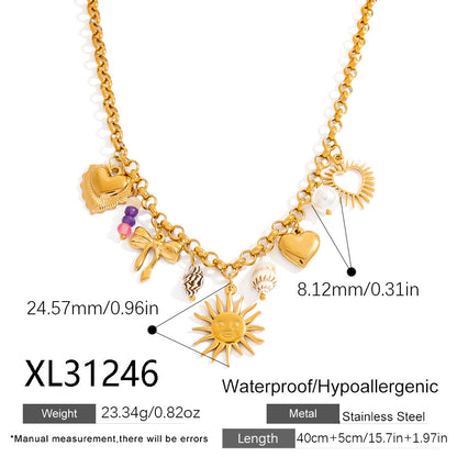 Sun Pendant Stainless Steel Lock Necklace for Women