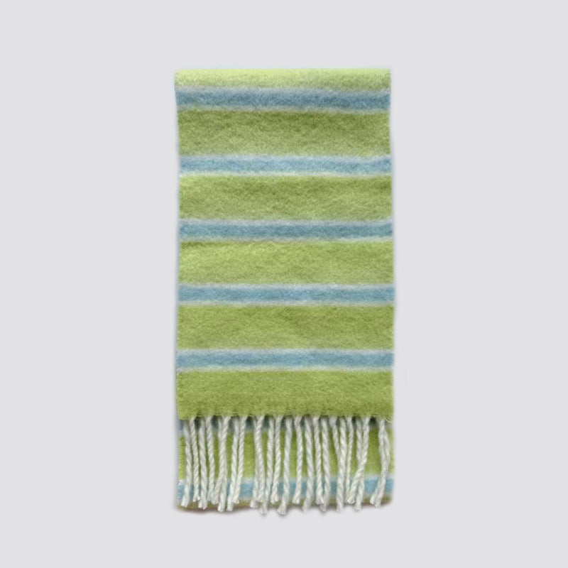 Color Block Striped Scarf with Fringes Stylish Warm Scarf