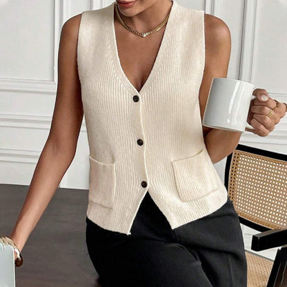 Casual Solid Color V-Neck Knit Vest