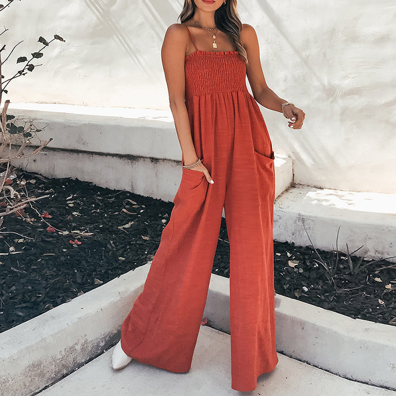 Trendy Solid Color Slim Fit Jumpsuit with Pockets