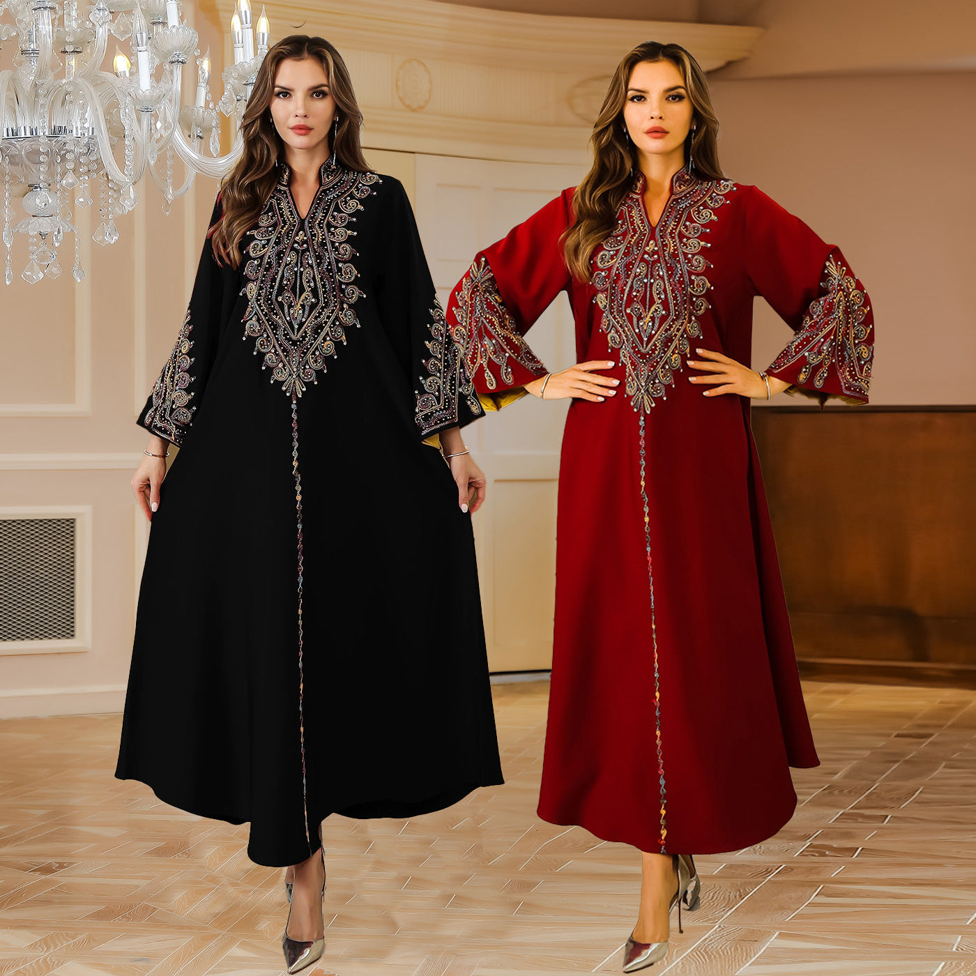 Muslim Abaya Women’s Long Dress with Rope Embroidery