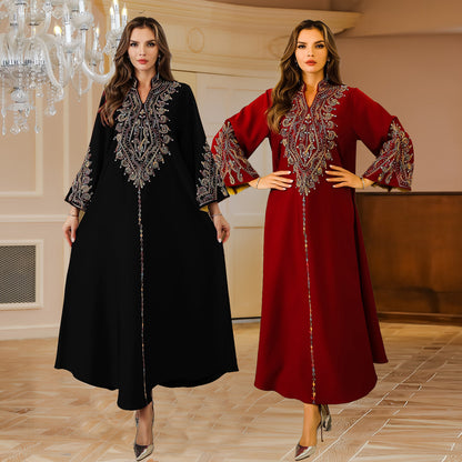 Muslim Abaya Women’s Long Dress with Rope Embroidery