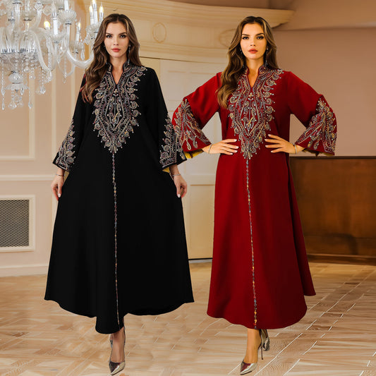 Muslim Abaya Women’s Long Dress with Rope Embroidery