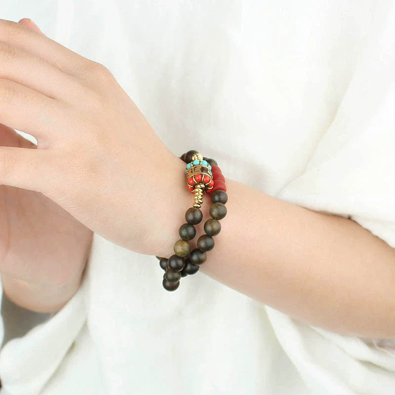 Tibetan Nepalese Green Sandalwood Bracelet Men'S And Women'S Retro Ethnic Style Natural Sour Branch Multi-Circle Buddha Bead Bracelet