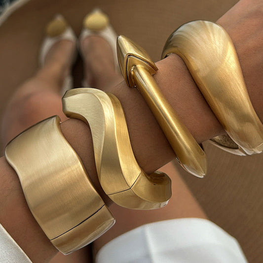 Fashionable Irregular Alloy Bracelet Set Luxurious Wide Band