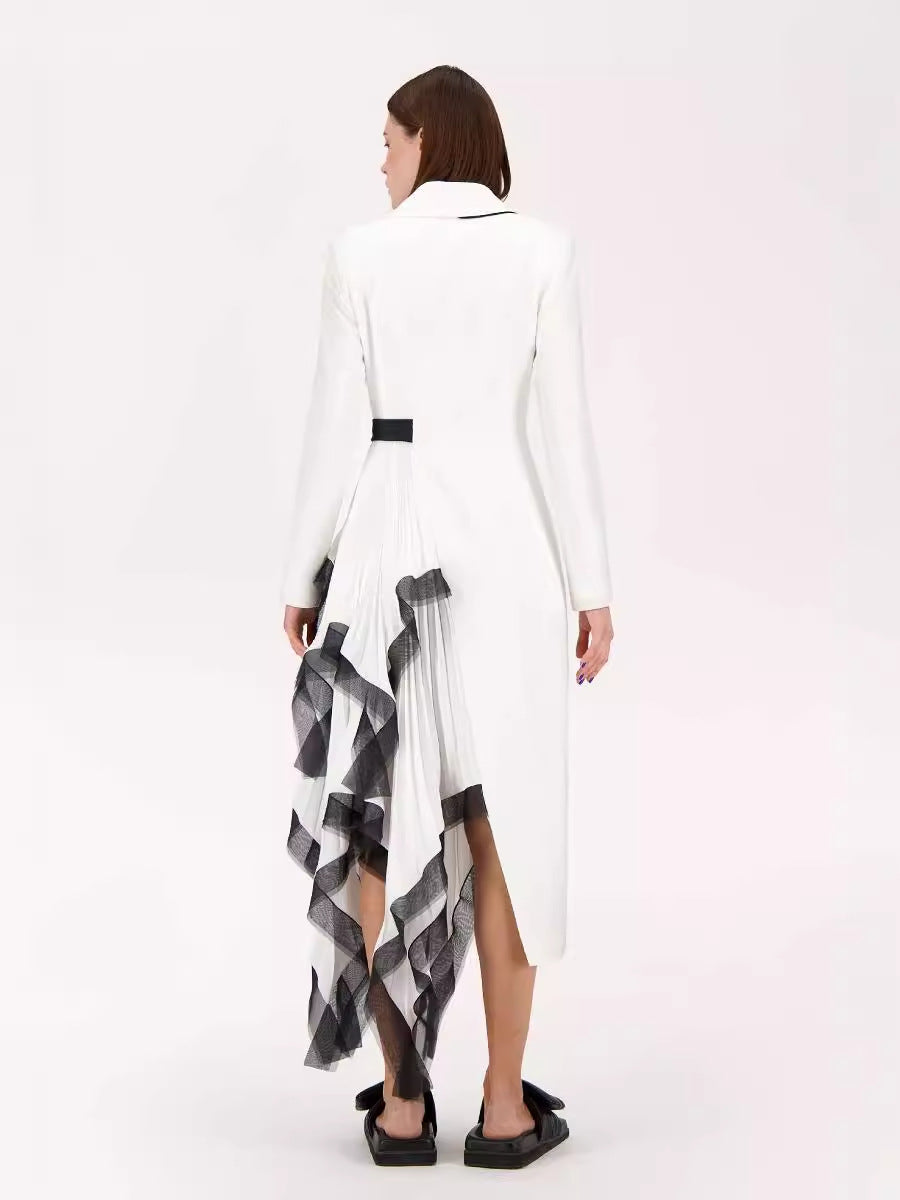 Asymmetrical Ruffle Hem Long Dress Elegant Casual Coat