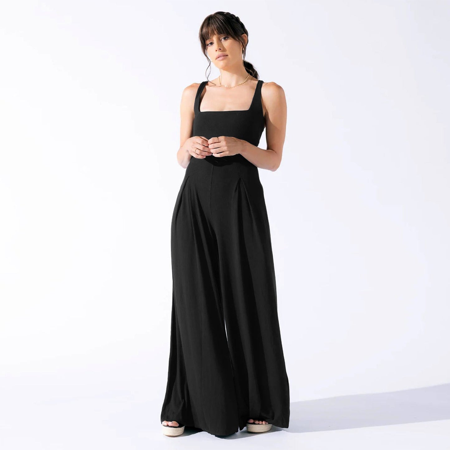High-Waisted Wide-Leg Jumpsuit Casual Commuter Pants