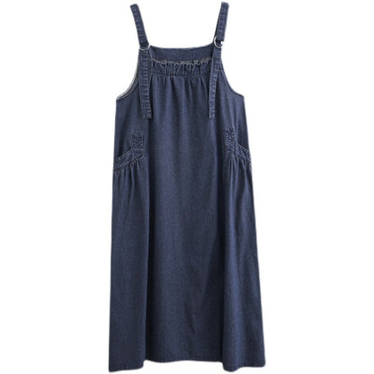 Spring/Summer New Loose Slim Denim Slim Strap Long Dress Large Swing Dress