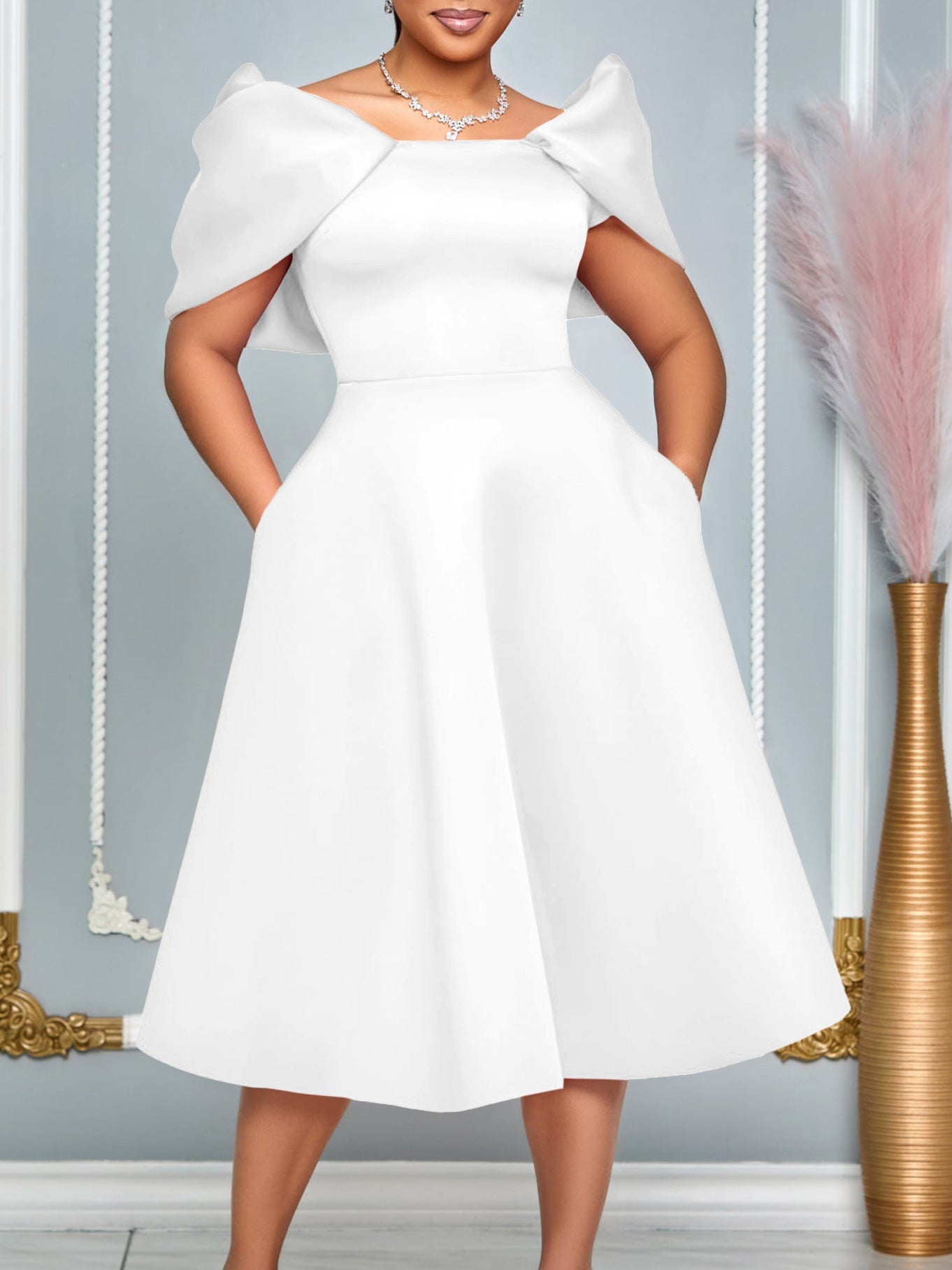 Elegant A-Line Dress With Puff Sleeves