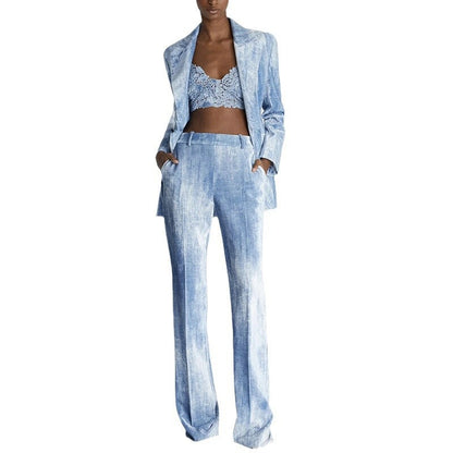 Tie-Dye Print Slim Fit Blazer Pant Set