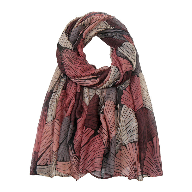 Printed Bali Scarf Women'S Ginkgo Biloba Cotton Linen Hand Feel Silk Scarf Large Shawl