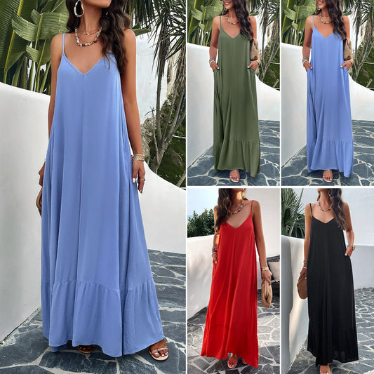 Elegant Solid Color Spaghetti Strap Maxi Dress