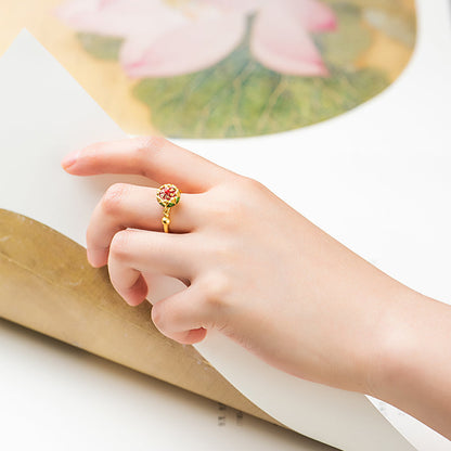 Lotus Six-Character Mantra Scripture Rotating Ring Lucky Turn Ring National Style Enamel Colored Burning Blue Ring