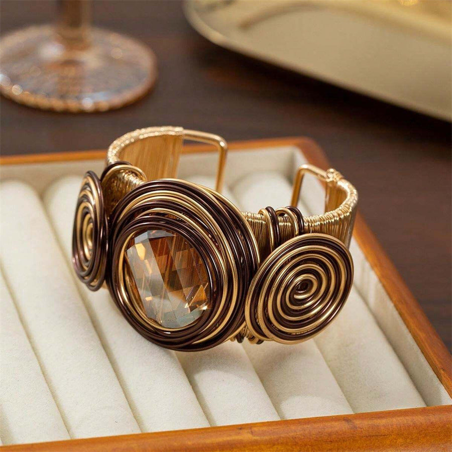 Vintage Wide Open Gemstone Metal Bracelets