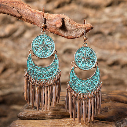 Exaggerated Geometric Tassel Earrings Vintage Long Chain Drop Earrings