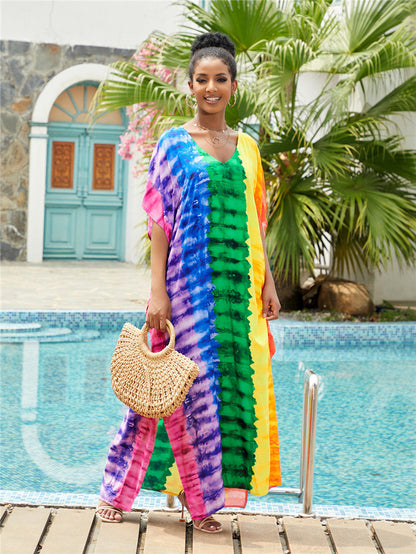 New Cotton Positioning Printed Beach Blouse, Robe-Style Holiday Sunscreen Shirt, Bikini Outer Blouse
