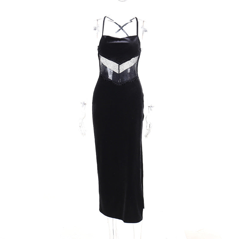 Sexy Lace Backless Split Maxi Dress for Women