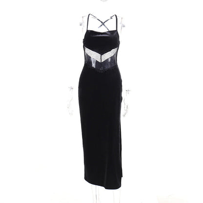 Sexy Lace Backless Split Maxi Dress for Women