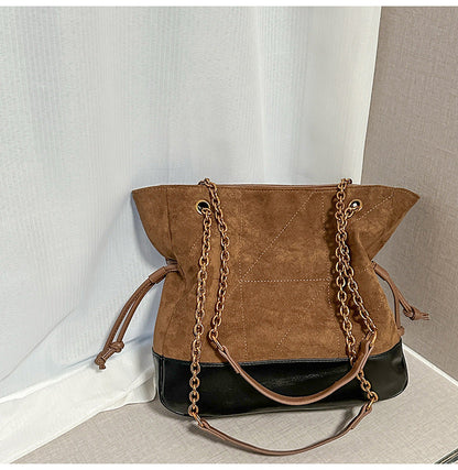 Retro Suede Tote Bag With Chain Strap Stylish Casual Shoulder Bag