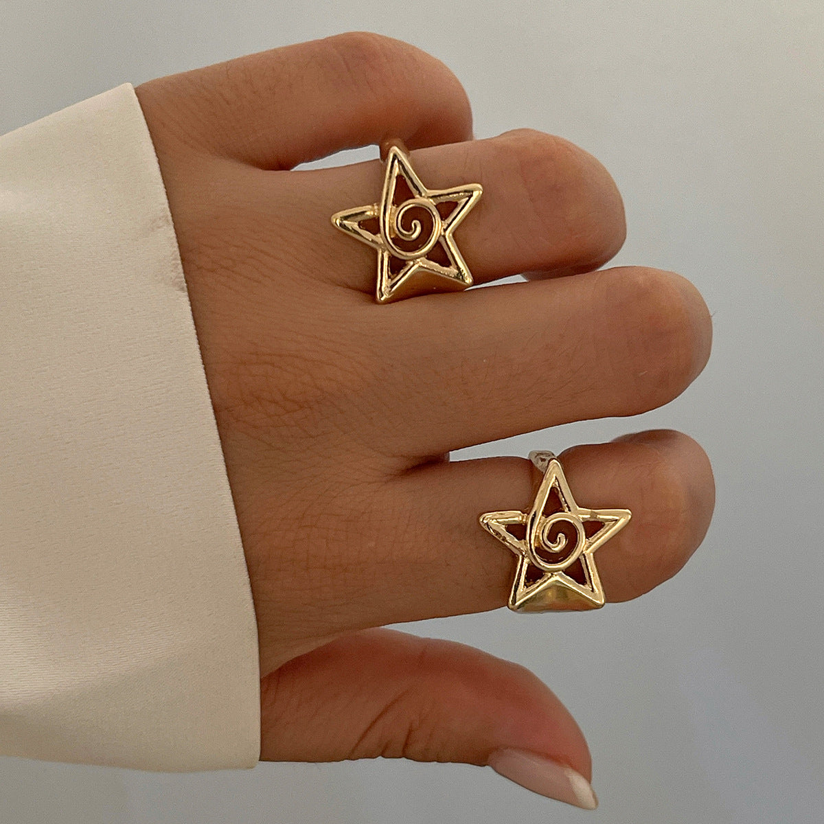 Trendy Geometric Star Ring Set Metal Open Adjustable Rings For Women
