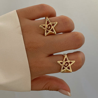Trendy Geometric Star Ring Set Metal Open Adjustable Rings For Women