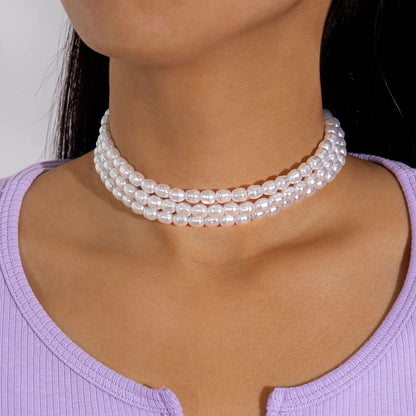 Fashionable Vintage Geometric Bead Necklace With Pearl Layered Design