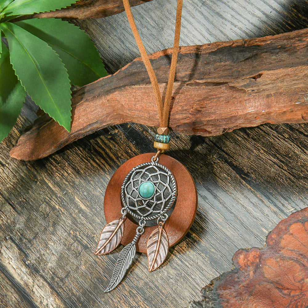 Bohemian Vintage Alloy Pendant Necklace With Spider Web Dreamcatcher
