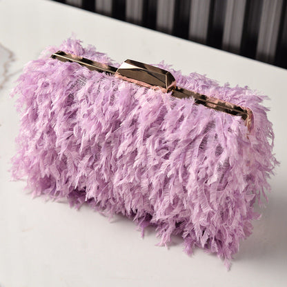 Fringed Evening Bag Stylish Faux Fur Clutch for Parties
