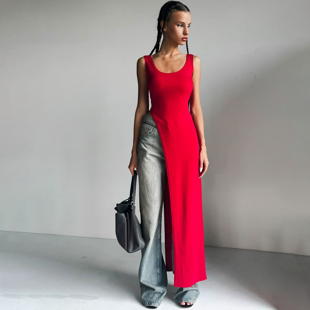 Trendy Sleeveless Midi Dress With Side Slit
