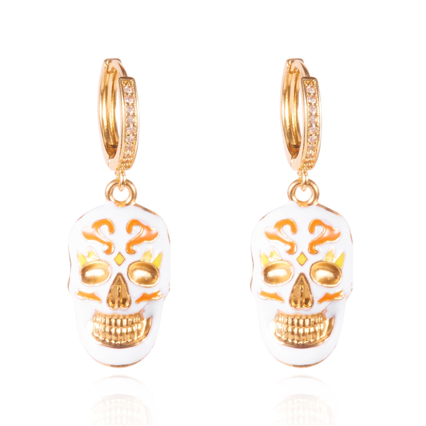 Halloween Enamel Pumpkin Rhinestone Hoop Earrings