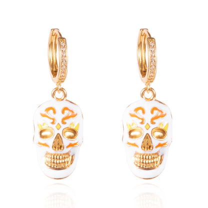 Halloween Enamel Pumpkin Rhinestone Hoop Earrings
