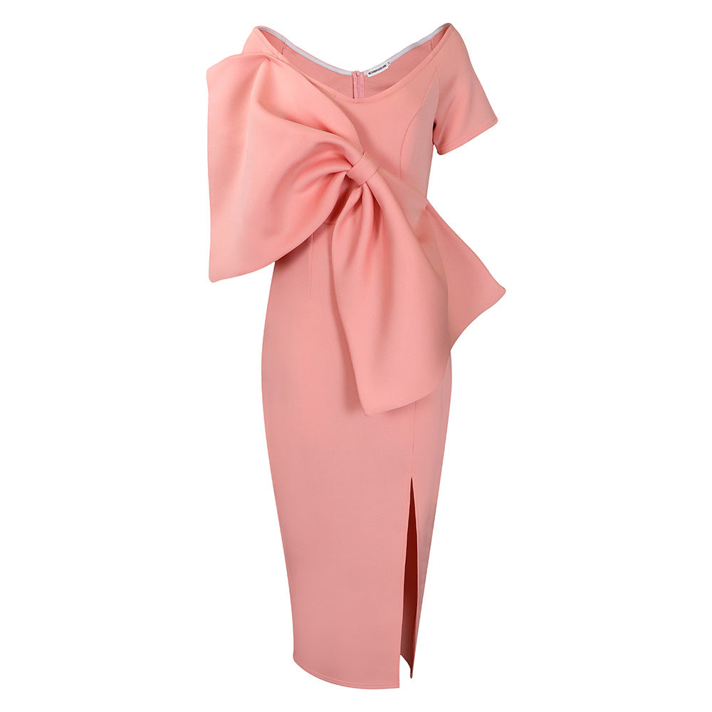 Sexy Bowknot Open-Back Bodycon Maxi Dress