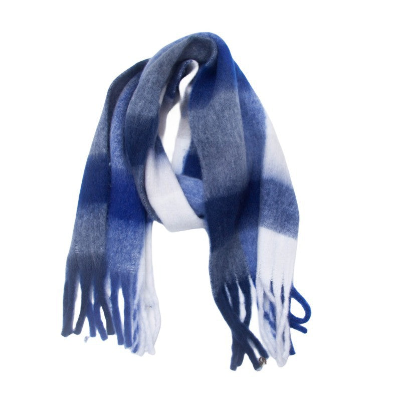 Contrast Color Plaid Tassel Scarves