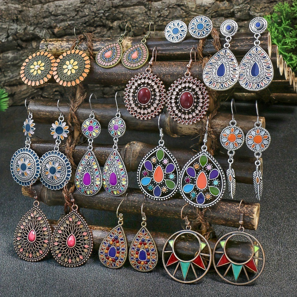 Bohemian Tassel Earrings Set Vintage Geometric Alloy Jewelry