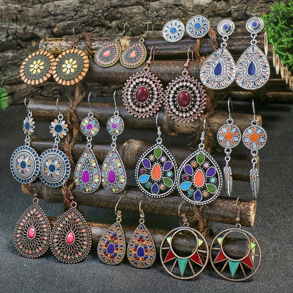 Bohemian Tassel Earrings Set Vintage Geometric Alloy Jewelry