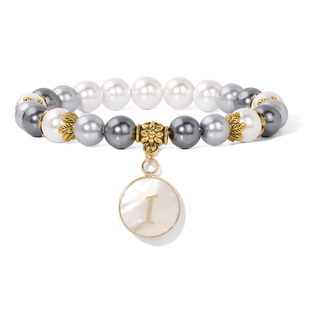 Letter Shell Pendant Pearl Beaded Bracelets
