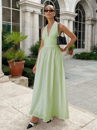 Cotton V-Neck Maxi Dress Casual Belted Style