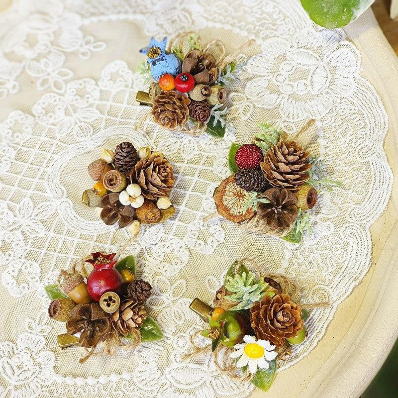 Forest-Themed Autumn Leaves Pinecone Hair Clip