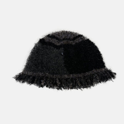 Handmade Wool Blend Color Block Fringe Knitted Beanie Hat