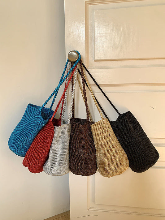 Trendy Metallic Bucket Bag Woven Shoulder Bag for Daily Use
