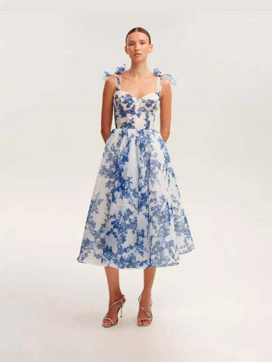 Off-Shoulder Elegant A-Line Evening Dress in Blue and Pink