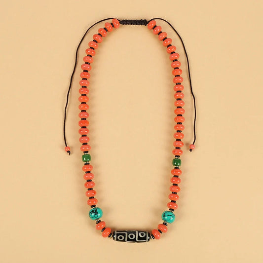 Tianzhu Agate Coral Necklace Tibetan Men And Women Retro Long Ethnic Style Collarbone Chain Tibetan Accessories