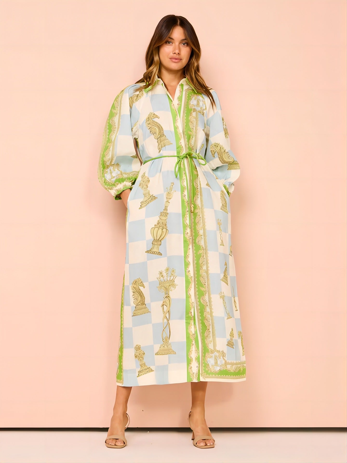 Elegant Casual Long Sleeve Printed Shirt with Belt