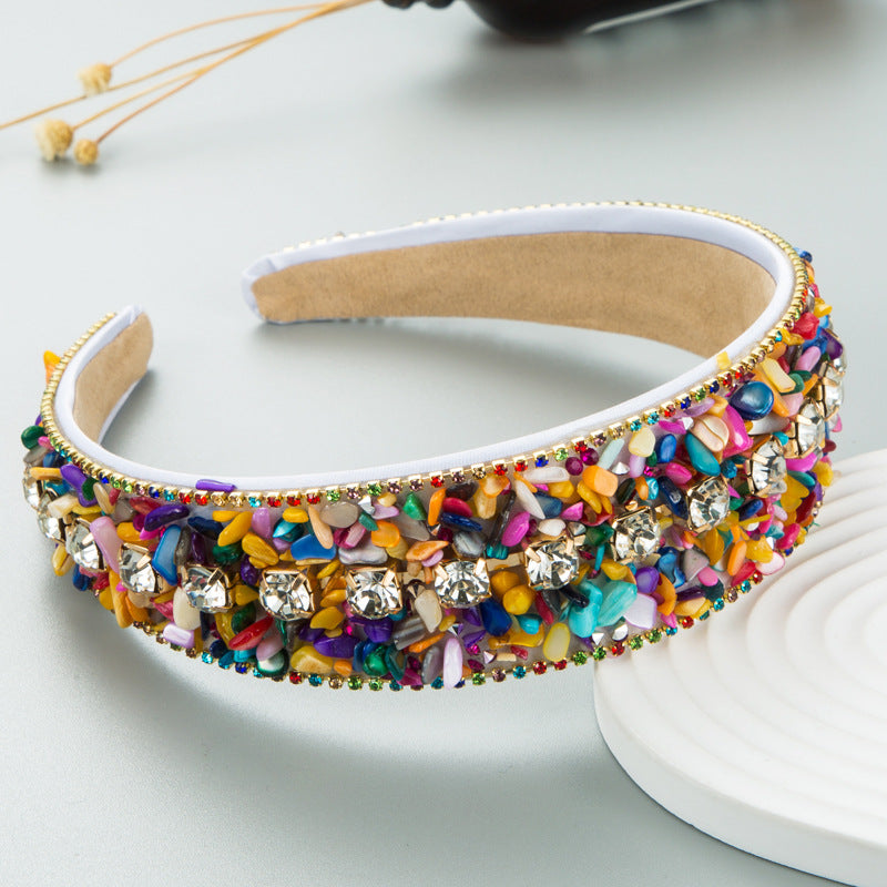 Colorful Stone Studded Wide Fabric Headband Trendy Hair Accessory