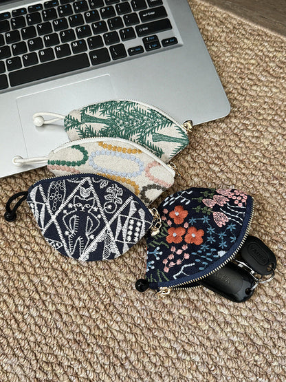 Mini Embroidered Key Pouch Portable Keychain Wallet