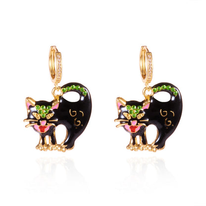 Halloween Enamel Pumpkin Rhinestone Hoop Earrings